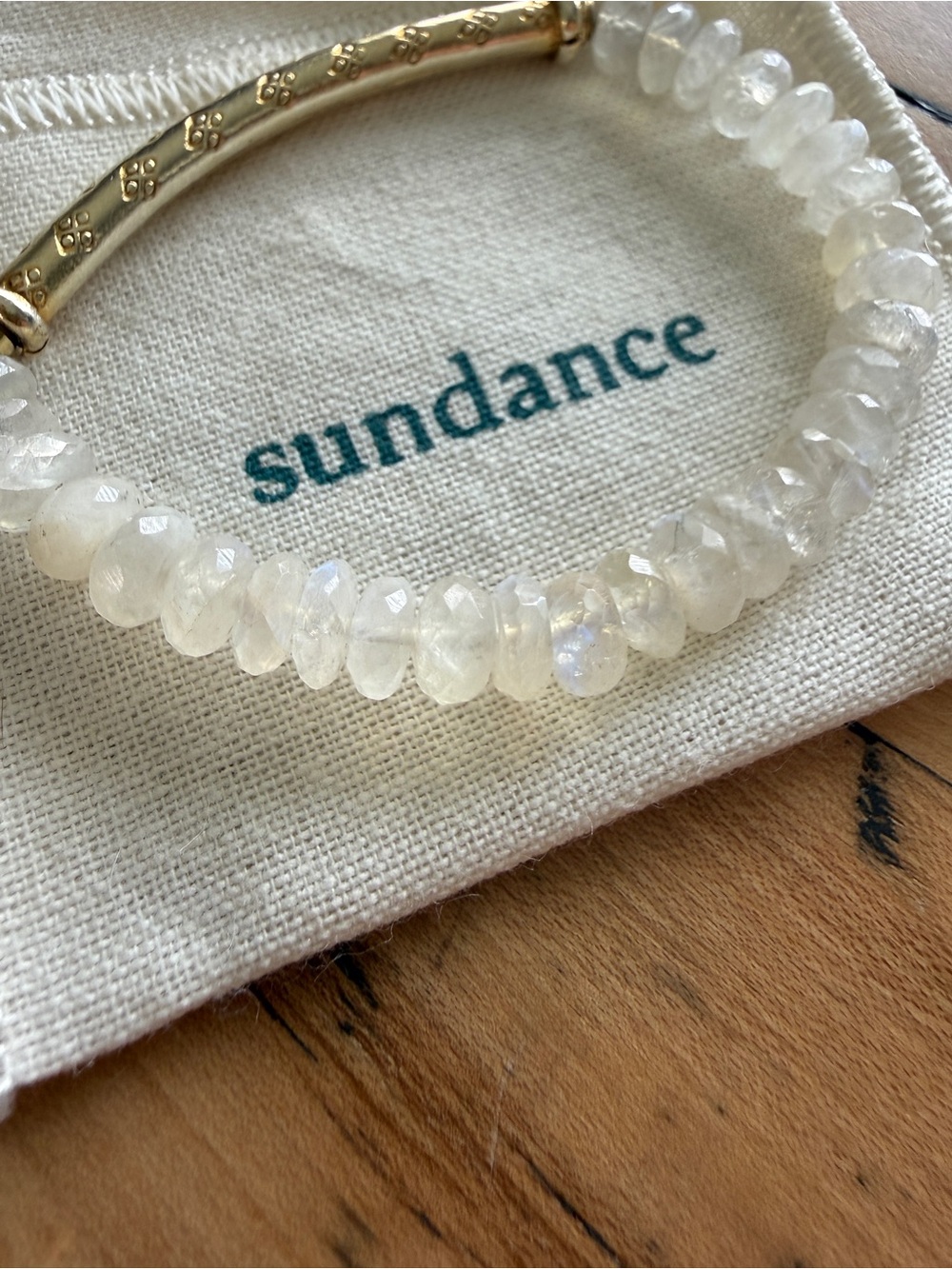 Sundance Faceted Moonstone Beaded Bracelet with Gold Curved Bar - Picture 2 of 6